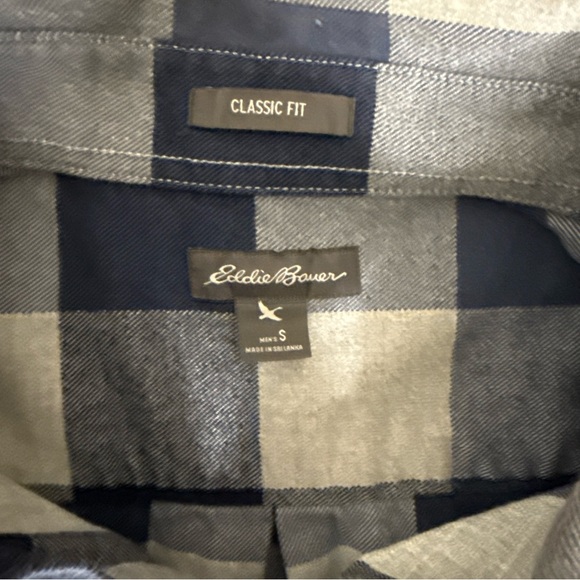 Eddie Bauer Navy and Cream Plaid Shirt - Picture 2 of 4